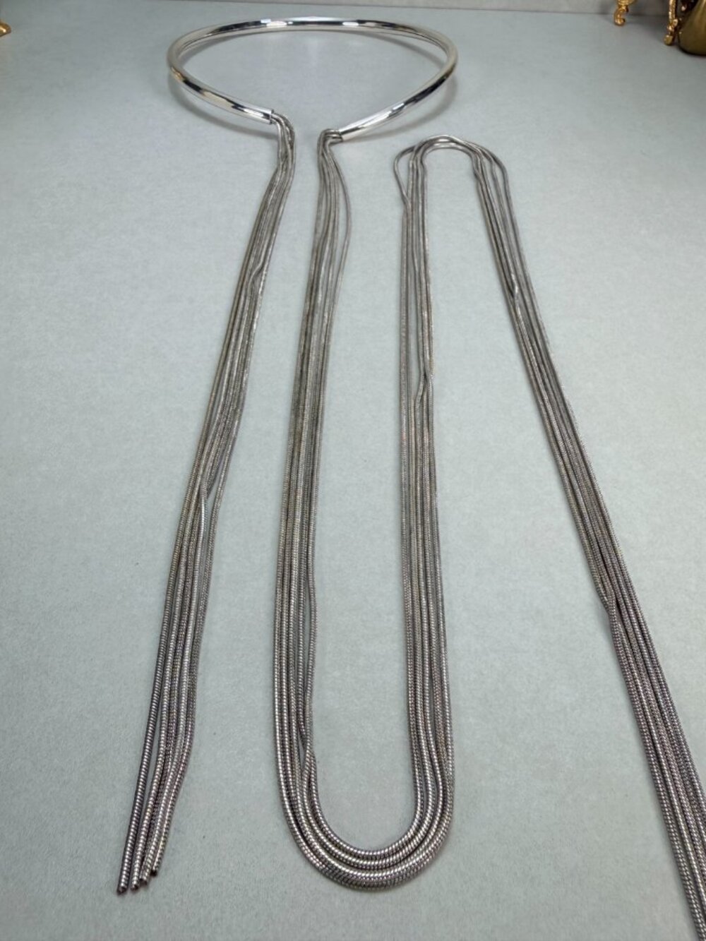 ZARA NWOT Silver Tone Collar Fringe Snake Chain Statement Necklace Modern - Picture 6 of 7